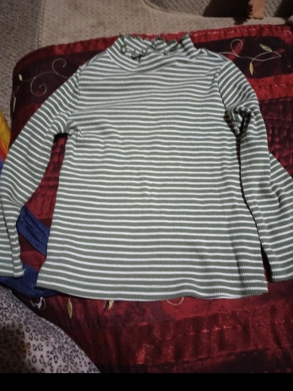 wonder nation Green & White Striped Long-Sleeve Mock Neck Top